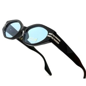Oval Sunglasses Blue Lens Retro Mod Fashion Frames Women Trendy Shield Driving‎
